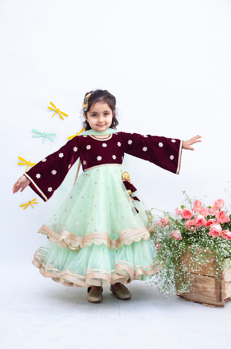 Shop Kids Girls Black Embroidered Handkerchief Style Anarkali Suit Wedding  Wear Online at Best Price | Cbazaar